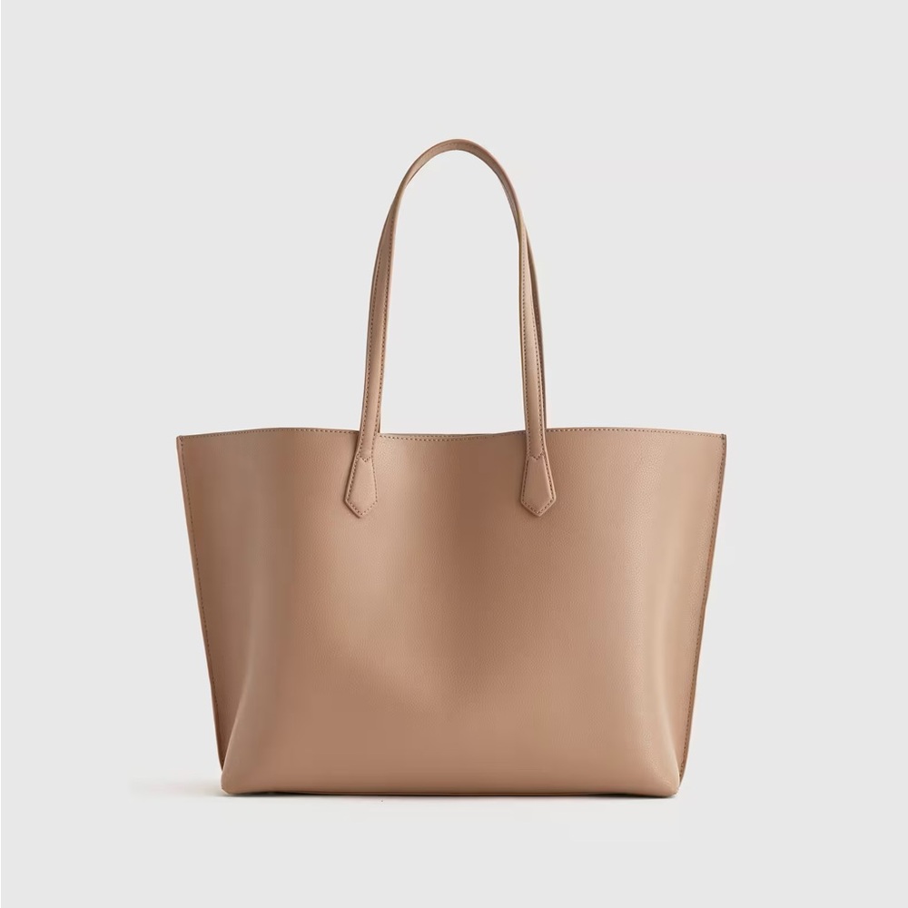 QUINCE Italian Leather Triple Compartment Shopper Tote — Cappuccino